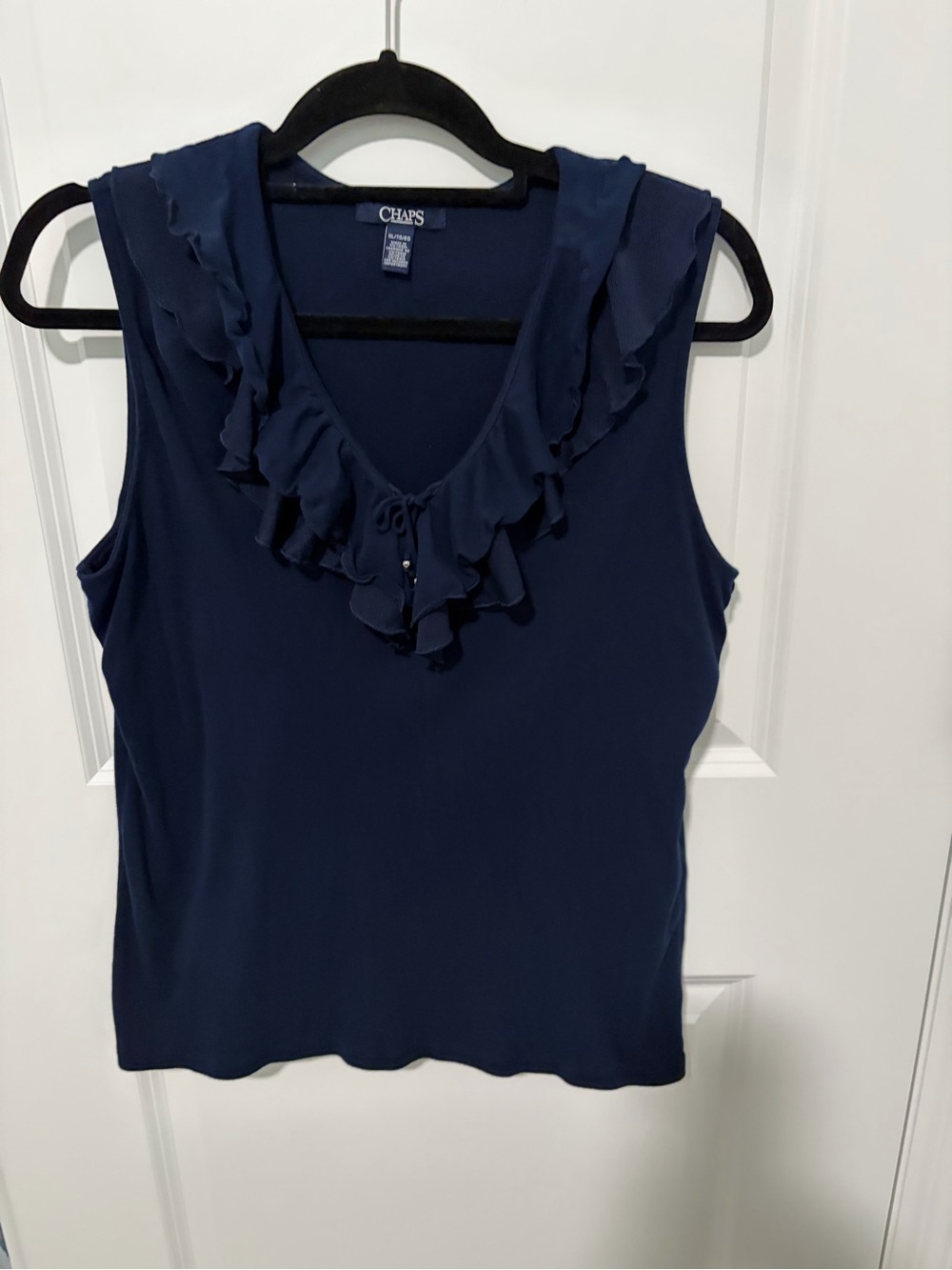 Chaps Navy Ruffle V-Neck Sleeveless Top